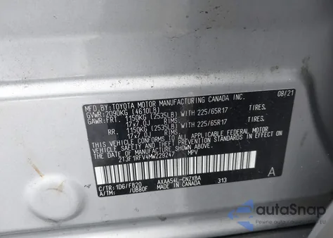 2021 Toyota Rav4 Le from USA, damaged, VIN 2T3F1RFV4MW229247